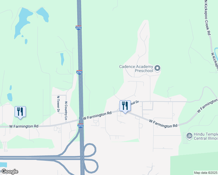 map of restaurants, bars, coffee shops, grocery stores, and more near 1047 North Emily Place in Peoria