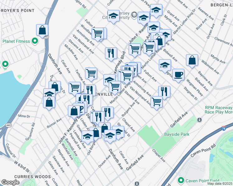 map of restaurants, bars, coffee shops, grocery stores, and more near 117 Wade Street in Jersey City
