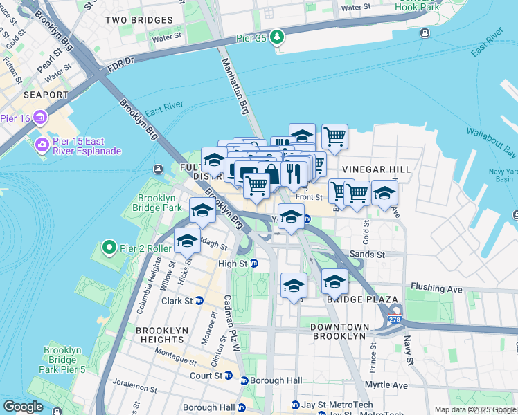 map of restaurants, bars, coffee shops, grocery stores, and more near 81 Washington Street in Brooklyn