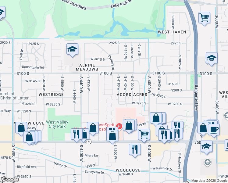 map of restaurants, bars, coffee shops, grocery stores, and more near 3211 Eastcrest Road in West Valley City