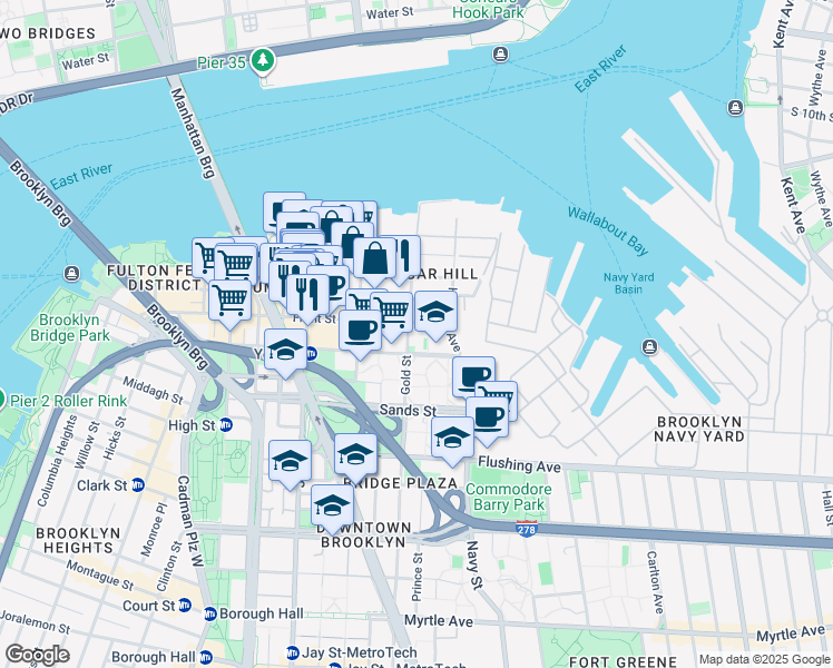 map of restaurants, bars, coffee shops, grocery stores, and more near 251 Front Street in Brooklyn
