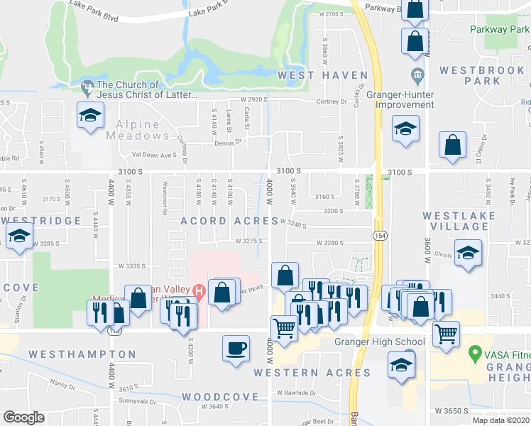 map of restaurants, bars, coffee shops, grocery stores, and more near 3206 4000 West in West Valley City