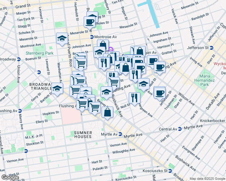 map of restaurants, bars, coffee shops, grocery stores, and more near 162 Cook Street in Brooklyn