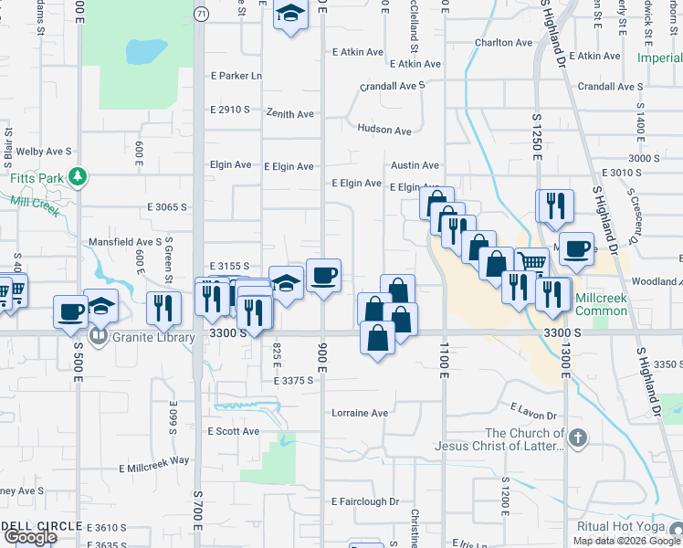 map of restaurants, bars, coffee shops, grocery stores, and more near 3139 South 945 East in Salt Lake City