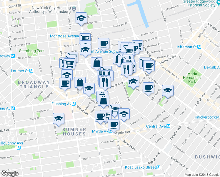 map of restaurants, bars, coffee shops, grocery stores, and more near 162 Cook Street in Brooklyn