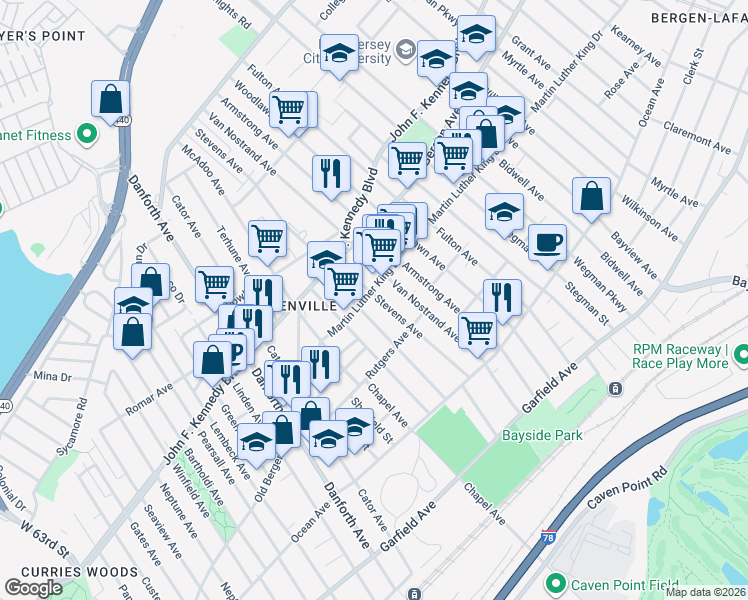 map of restaurants, bars, coffee shops, grocery stores, and more near in Jersey City