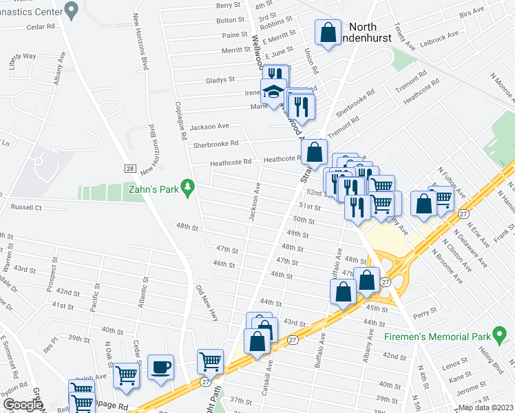 map of restaurants, bars, coffee shops, grocery stores, and more near 921 Jackson Avenue in Lindenhurst