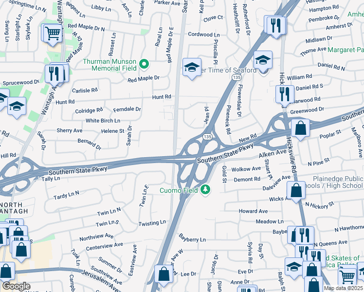 map of restaurants, bars, coffee shops, grocery stores, and more near 870 Seamans Neck Road in Seaford