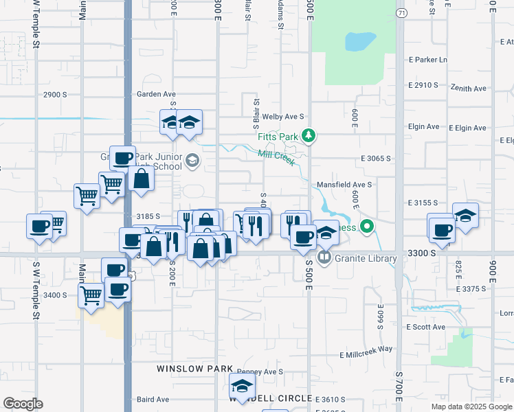 map of restaurants, bars, coffee shops, grocery stores, and more near 375 East Lambourne Avenue in South Salt Lake