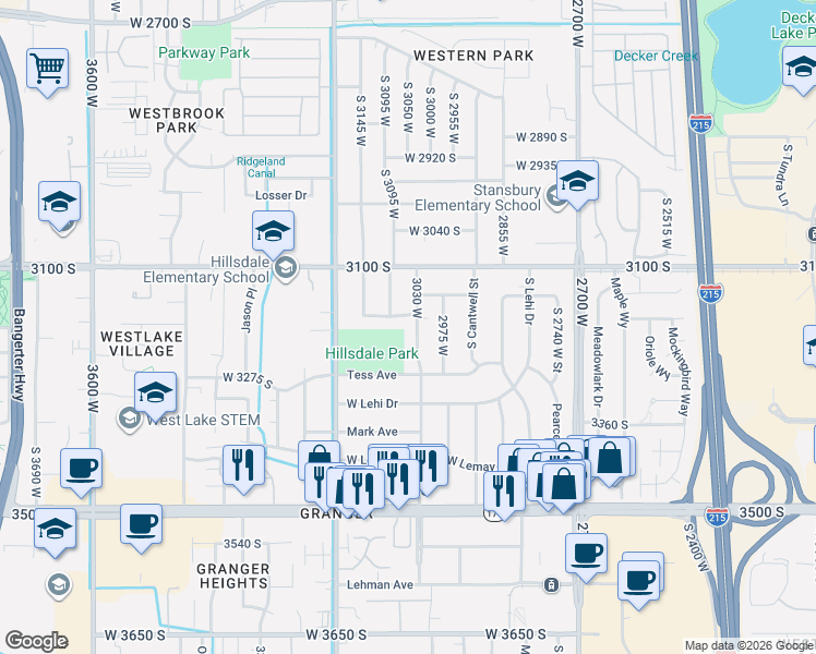 map of restaurants, bars, coffee shops, grocery stores, and more near 3166 Beaver Street in West Valley City