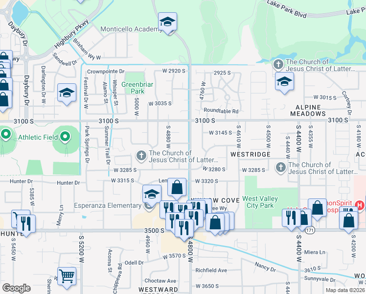 map of restaurants, bars, coffee shops, grocery stores, and more near 4826 West 3185 South in West Valley City