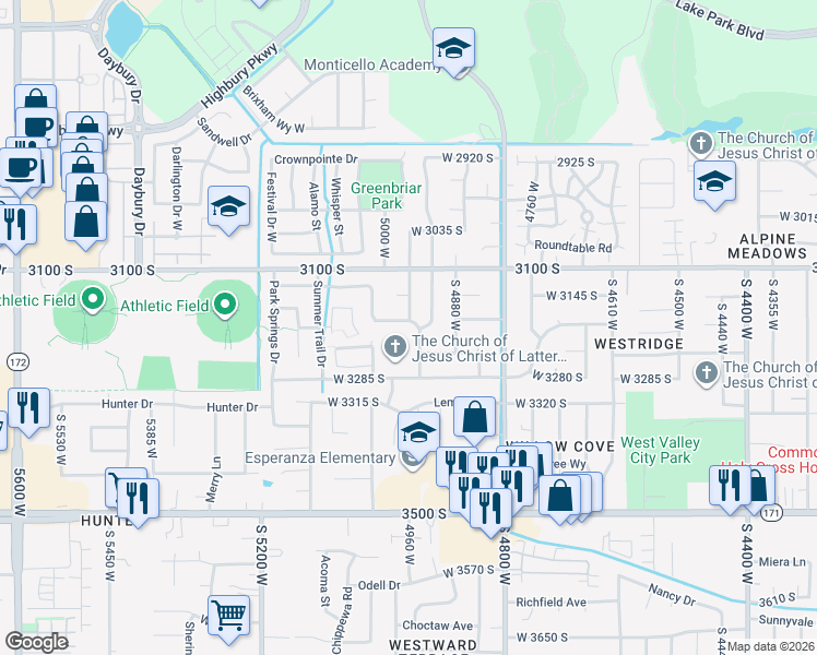 map of restaurants, bars, coffee shops, grocery stores, and more near 3174 South 4960 West in West Valley City
