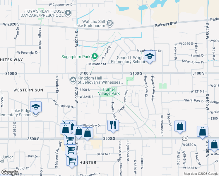 map of restaurants, bars, coffee shops, grocery stores, and more near 7027 Oromia View Drive in West Valley City