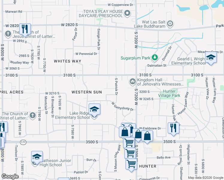 map of restaurants, bars, coffee shops, grocery stores, and more near 7338 West Madison Avenue in Magna