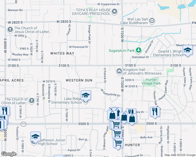 map of restaurants, bars, coffee shops, grocery stores, and more near 7338 West Madison Avenue in Magna