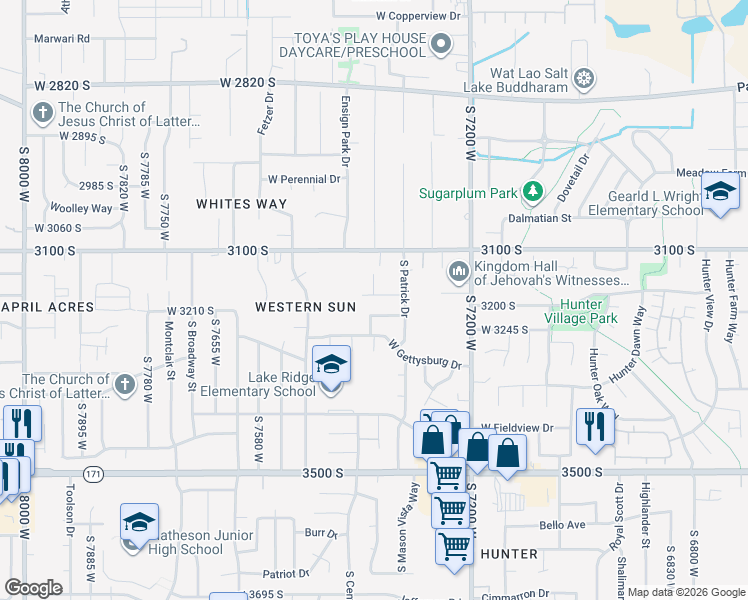 map of restaurants, bars, coffee shops, grocery stores, and more near 7396 West Madison Avenue in Magna