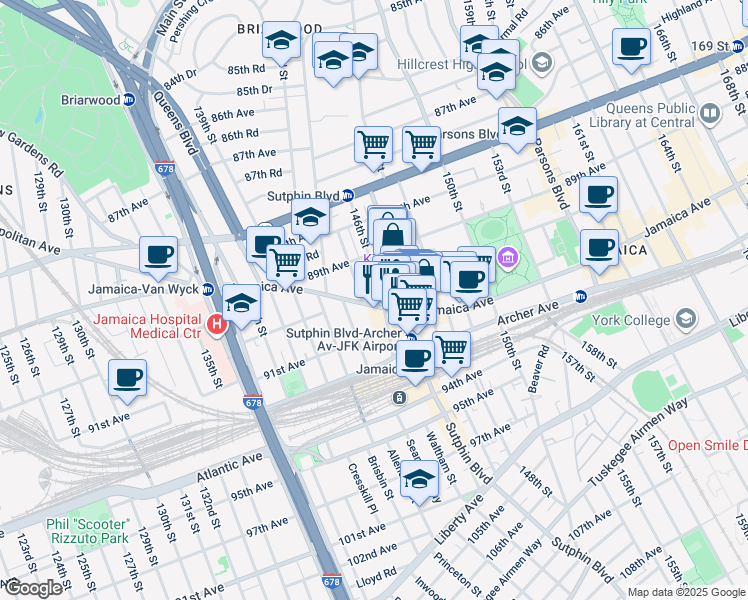 map of restaurants, bars, coffee shops, grocery stores, and more near in Queens