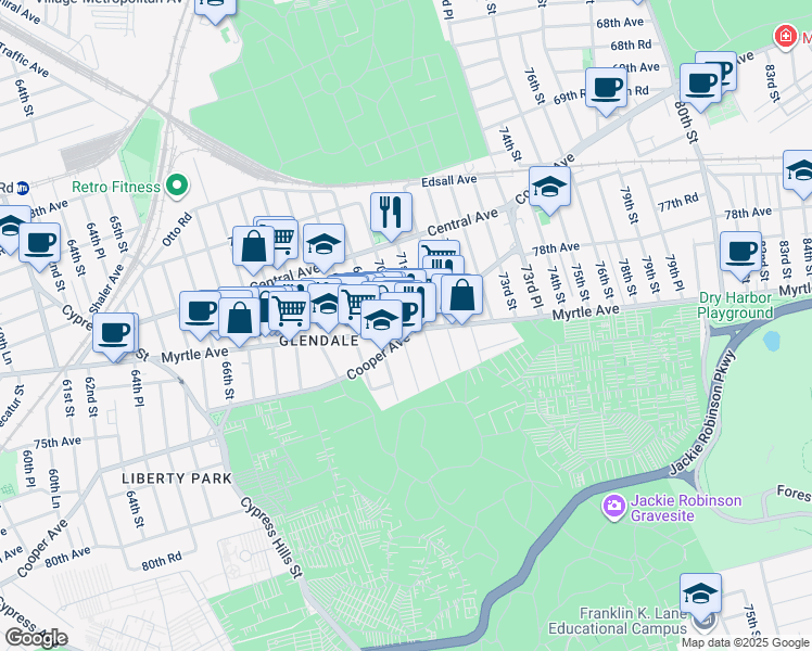 map of restaurants, bars, coffee shops, grocery stores, and more near in Queens