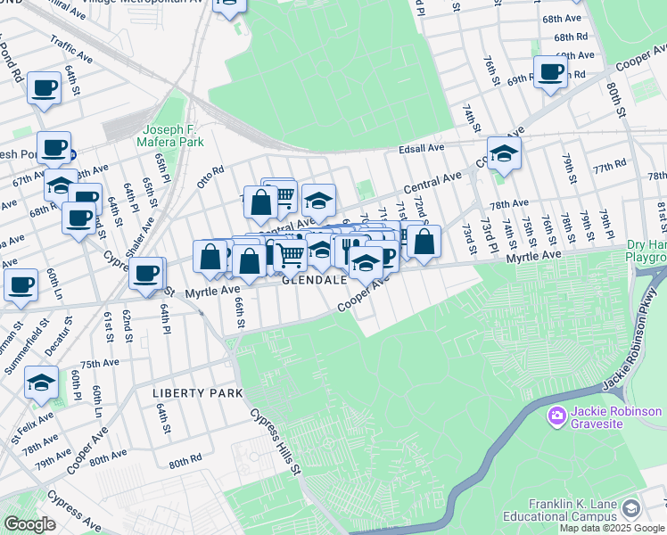 map of restaurants, bars, coffee shops, grocery stores, and more near in New York