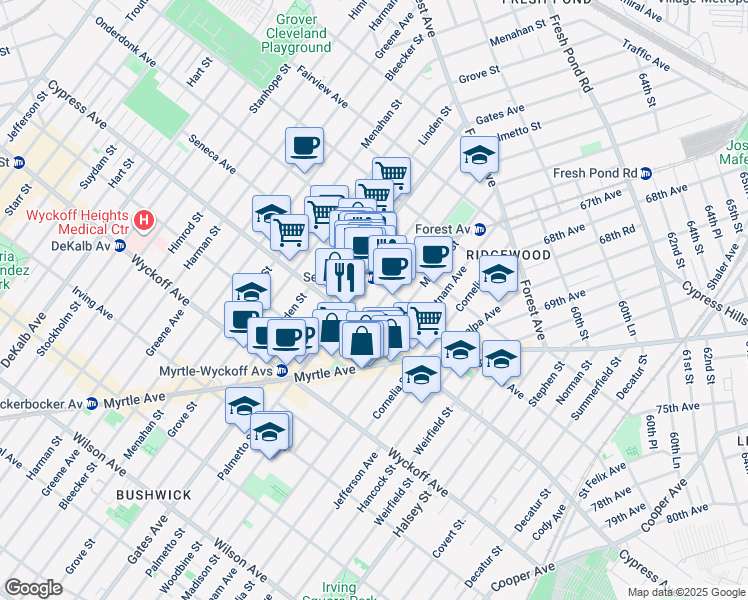 map of restaurants, bars, coffee shops, grocery stores, and more near in Queens