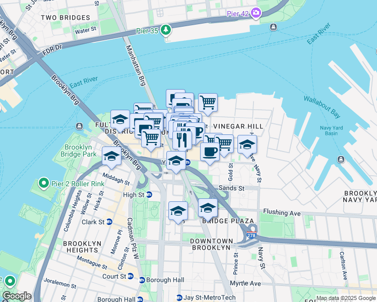 map of restaurants, bars, coffee shops, grocery stores, and more near 181 Front Street in Brooklyn