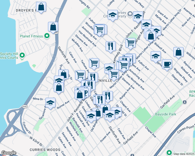 map of restaurants, bars, coffee shops, grocery stores, and more near in Jersey City