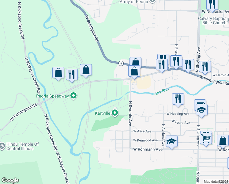 map of restaurants, bars, coffee shops, grocery stores, and more near 1203 North Haven Court in Peoria