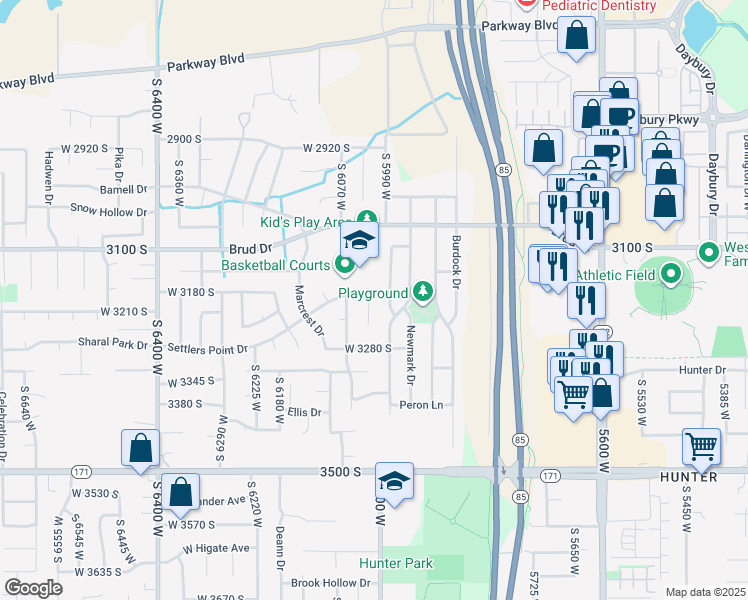 map of restaurants, bars, coffee shops, grocery stores, and more near 3191 Collins Camp Court in Salt Lake City