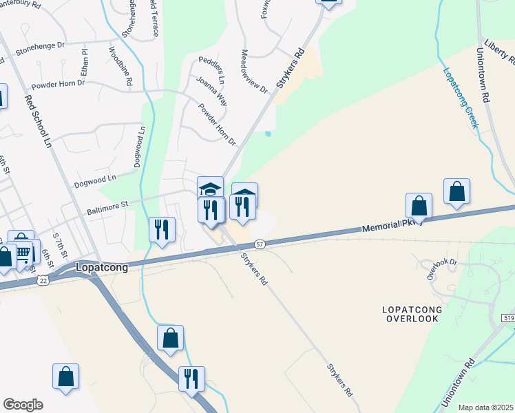 map of restaurants, bars, coffee shops, grocery stores, and more near 263 New Jersey 57 in Phillipsburg