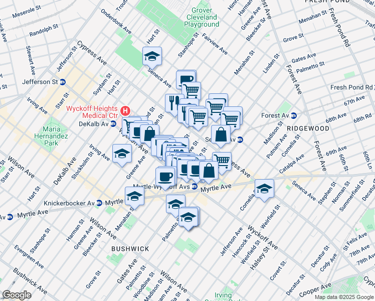 map of restaurants, bars, coffee shops, grocery stores, and more near in 