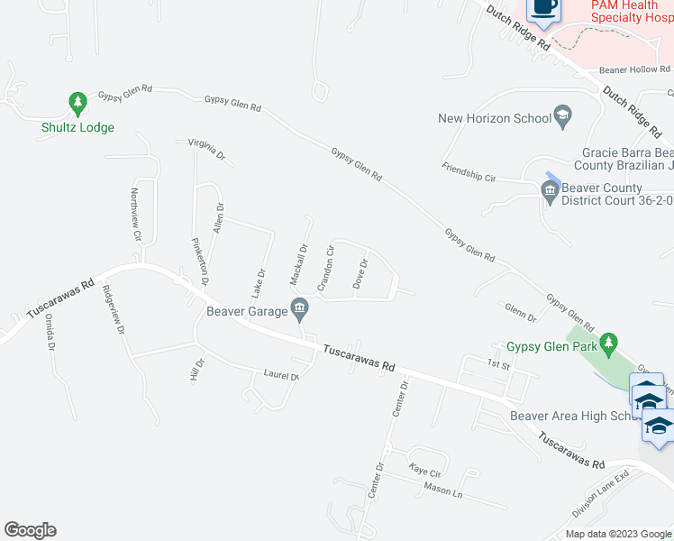 map of restaurants, bars, coffee shops, grocery stores, and more near 114 Crandon Circle in Beaver