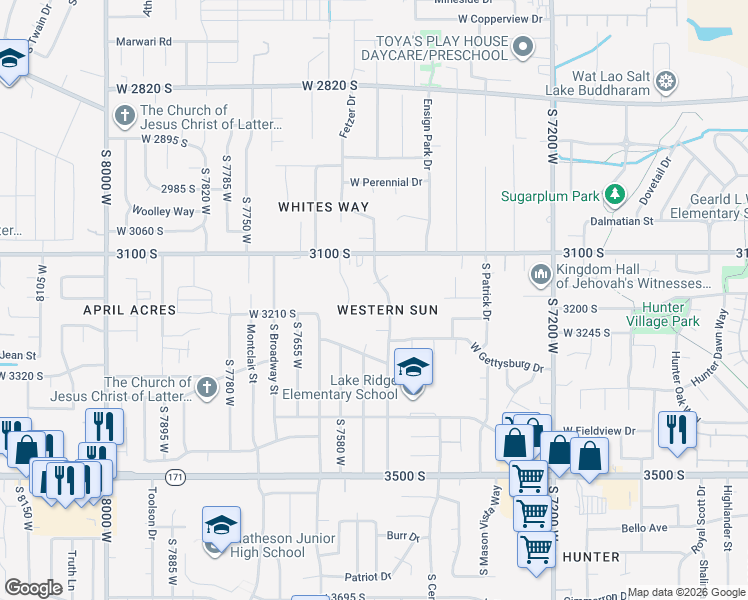 map of restaurants, bars, coffee shops, grocery stores, and more near 3160 Magnolia Drive in Magna