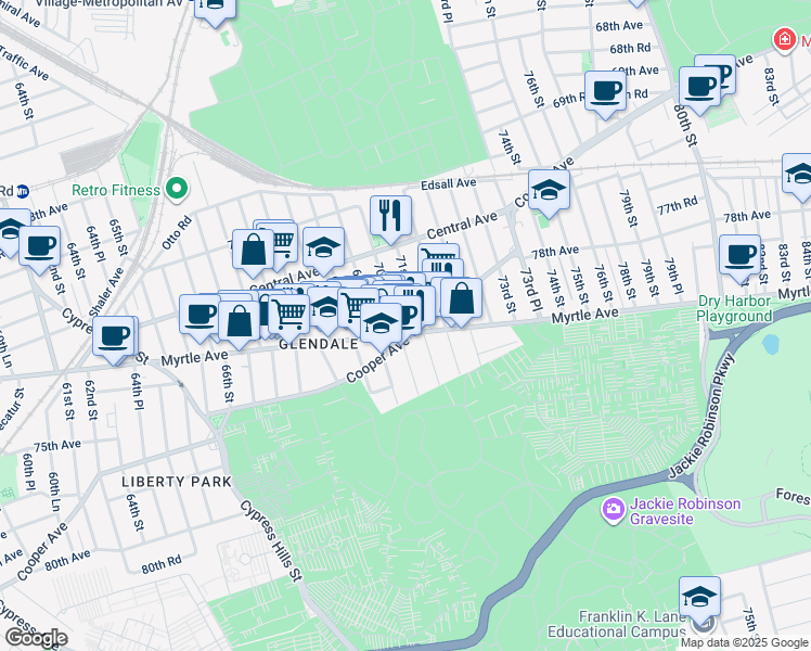 map of restaurants, bars, coffee shops, grocery stores, and more near in Queens