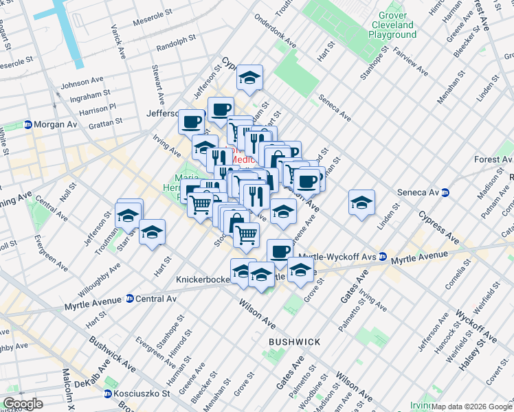 map of restaurants, bars, coffee shops, grocery stores, and more near in Brooklyn
