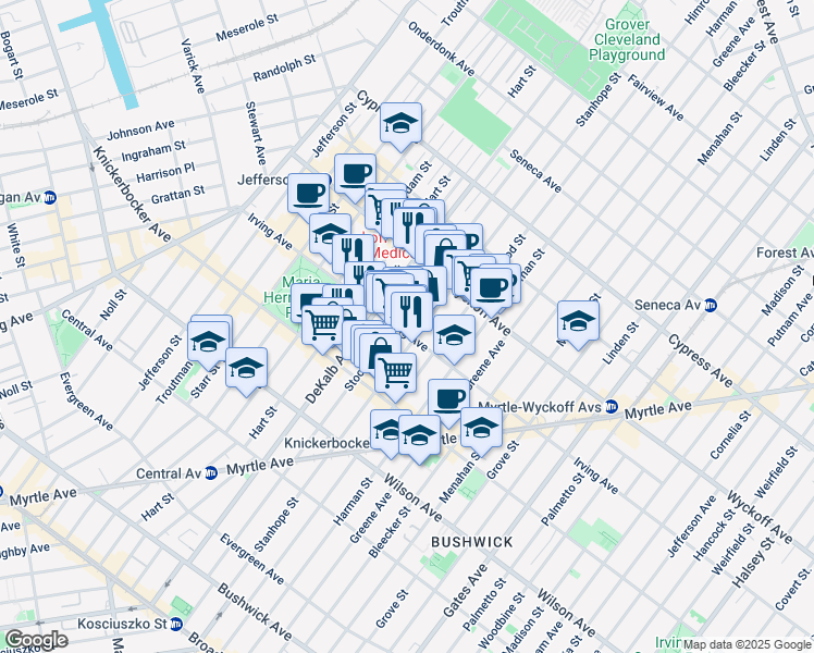 map of restaurants, bars, coffee shops, grocery stores, and more near in Brooklyn