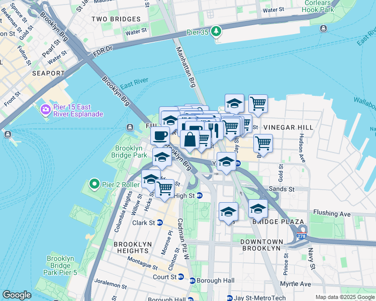 map of restaurants, bars, coffee shops, grocery stores, and more near 81 Front Street in Brooklyn