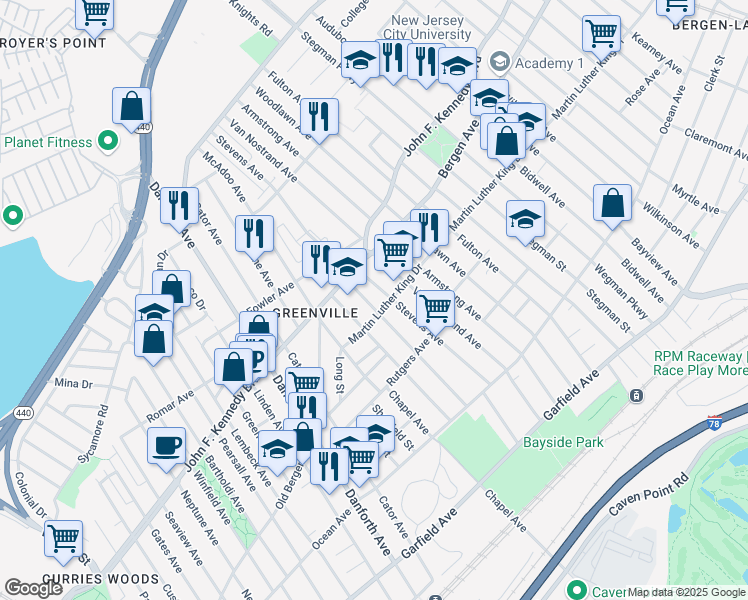 map of restaurants, bars, coffee shops, grocery stores, and more near in Jersey City