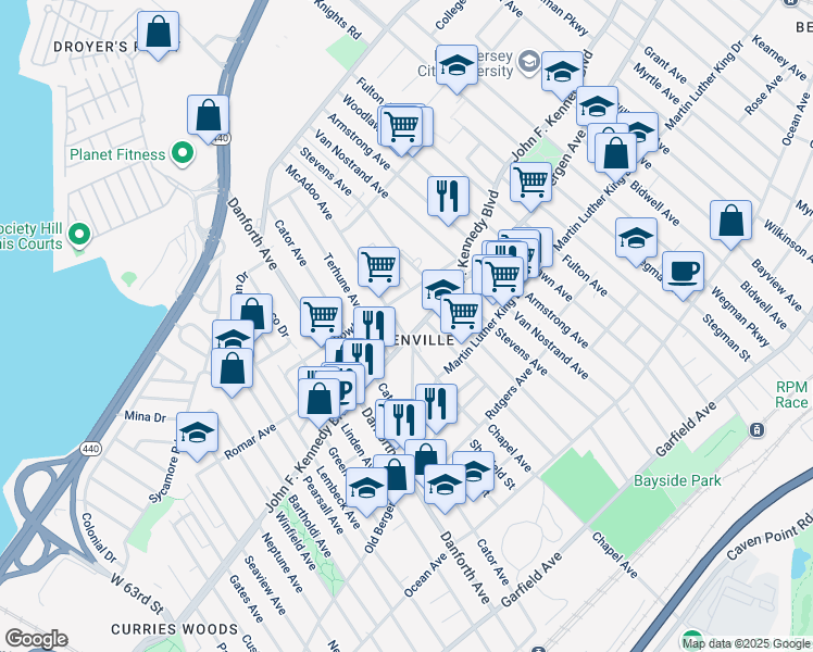 map of restaurants, bars, coffee shops, grocery stores, and more near in Jersey City