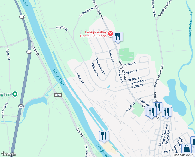 map of restaurants, bars, coffee shops, grocery stores, and more near 3026 Oakland Drive in Northampton