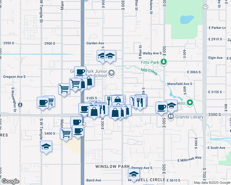 map of restaurants, bars, coffee shops, grocery stores, and more near 255 East Crestone Avenue in South Salt Lake