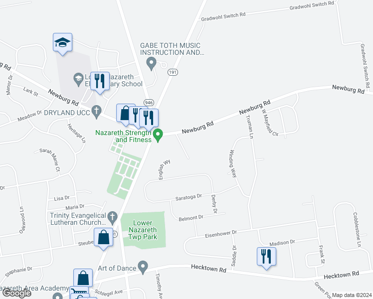 map of restaurants, bars, coffee shops, grocery stores, and more near 394 Hartman Road in Bethlehem