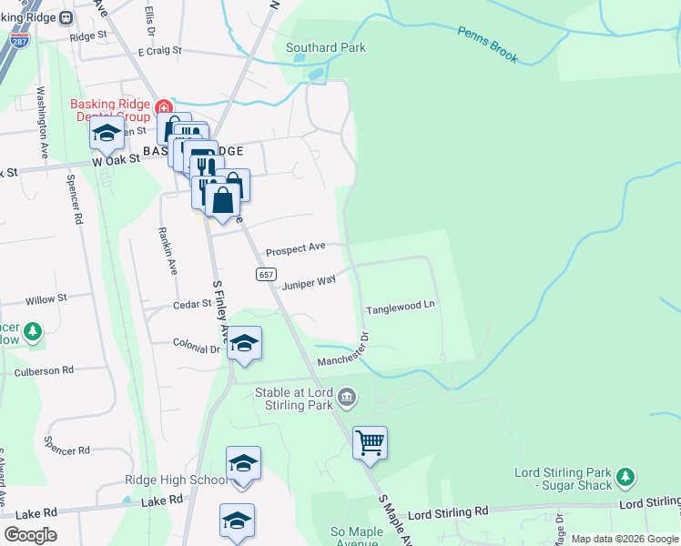 map of restaurants, bars, coffee shops, grocery stores, and more near 76 Manchester Drive in Basking Ridge