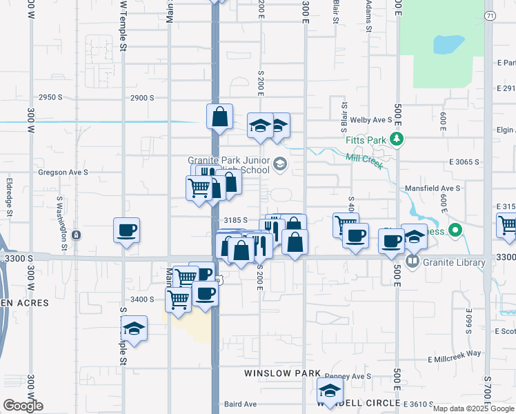 map of restaurants, bars, coffee shops, grocery stores, and more near 181 East 3160 South in Salt Lake City
