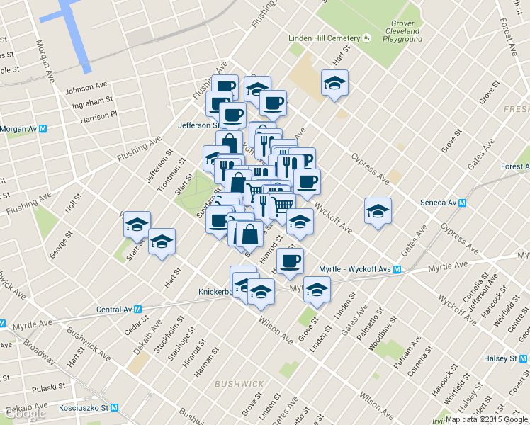 map of restaurants, bars, coffee shops, grocery stores, and more near in Brooklyn
