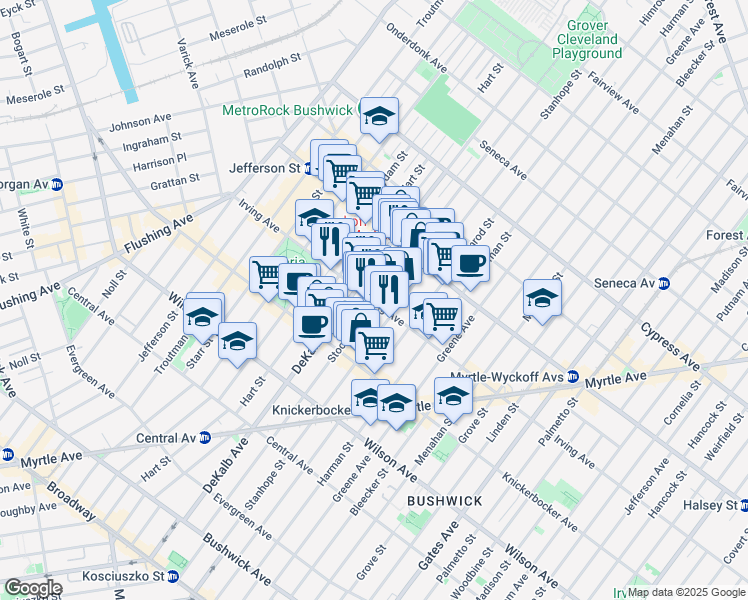 map of restaurants, bars, coffee shops, grocery stores, and more near in Brooklyn