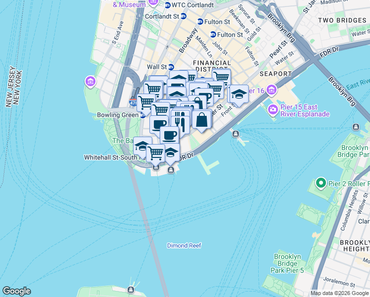 map of restaurants, bars, coffee shops, grocery stores, and more near in New York