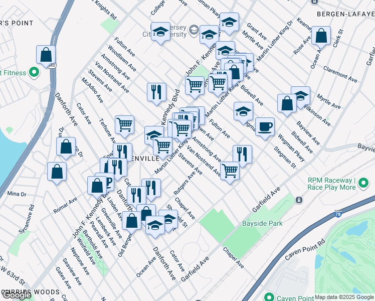map of restaurants, bars, coffee shops, grocery stores, and more near in Jersey City