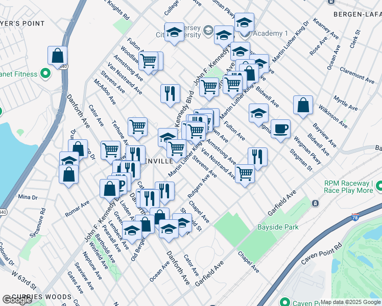 map of restaurants, bars, coffee shops, grocery stores, and more near in Jersey City