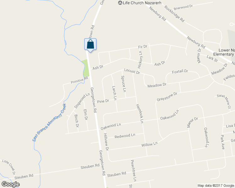 map of restaurants, bars, coffee shops, grocery stores, and more near 438 Larch Lane in Nazareth