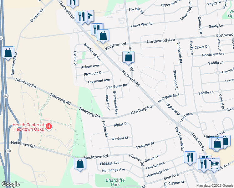 map of restaurants, bars, coffee shops, grocery stores, and more near 17 Brentwood Avenue in Easton